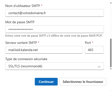 Serveur sortant SMTP